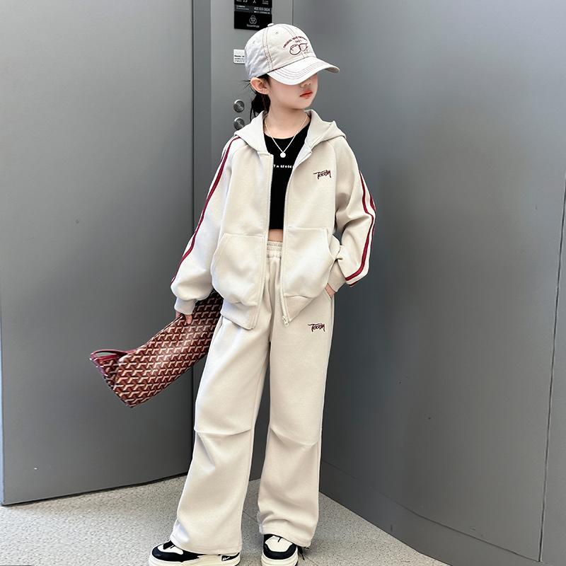 女童运动套装2025新款春秋中大儿童连帽卫衣拉链服两件套女孩秋季