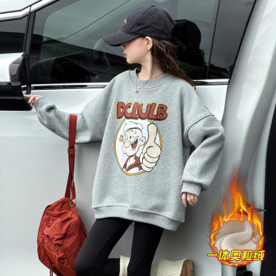 女童加绒卫衣中长款2025新款一体绒儿童上衣女孩秋冬加厚宽松大童