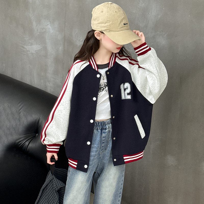 女童棒球服外套2025新款春秋季宽松运动儿童秋装上衣女孩夹克大童