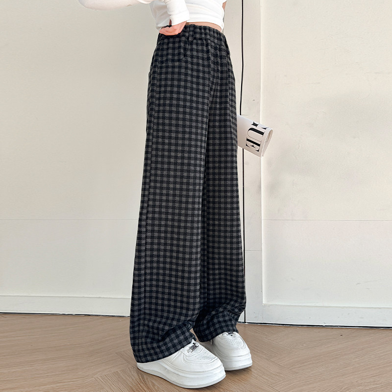 女童裤子2026新款秋装儿童格子裤女孩窄版直筒阔腿裤春秋季中大童