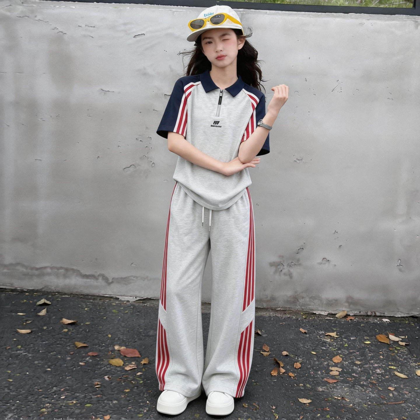 女童夏季套装2026新款大儿童运动polo衫短袖长裤两件套初中生女孩