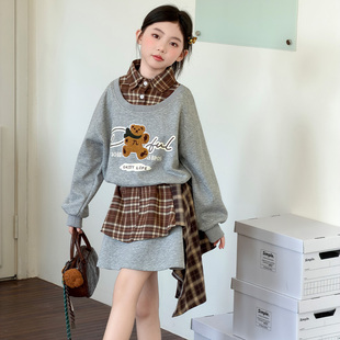 儿童裙子女童连衣裙2026新款春秋装洋气女孩卫衣裙假两件收腰长袖