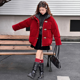女童棉服儿童棉袄2025新款冬装超好看红色女孩棉衣外套冬季中大童