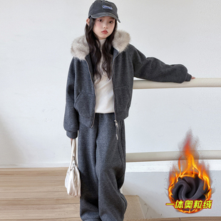 女童冬装2025新款洋气套装加绒初中生女孩冬季两件套儿童衣服大童