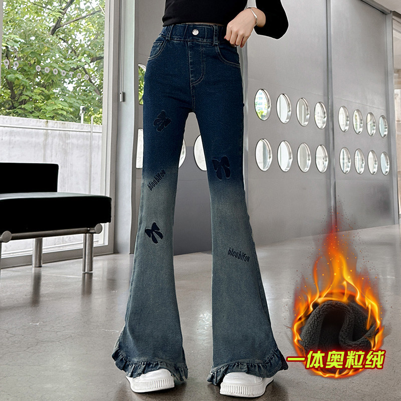 女童微喇牛仔裤2025新款儿童一体绒裤子女孩渐变喇叭裤中大童加绒,童装/婴儿装/亲子装,裤子,淘宝优惠券,粉丝福利购,淘宝优惠卷