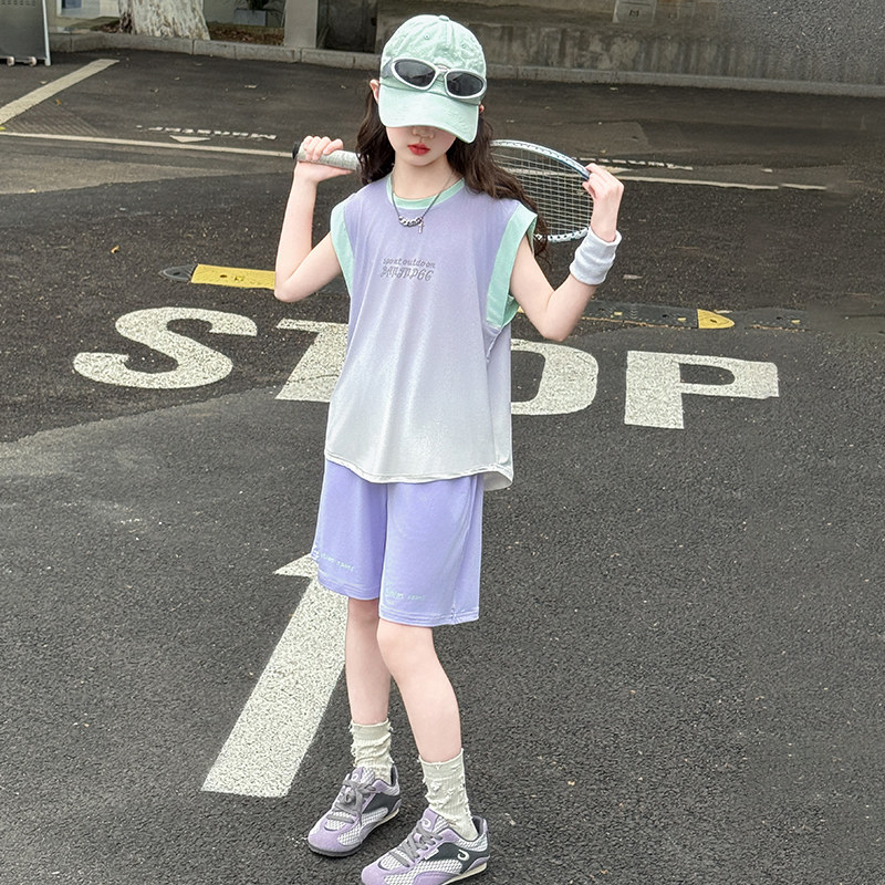 女童夏套装2025新款夏季薄款儿童速干运动两件套女孩篮球服中大童