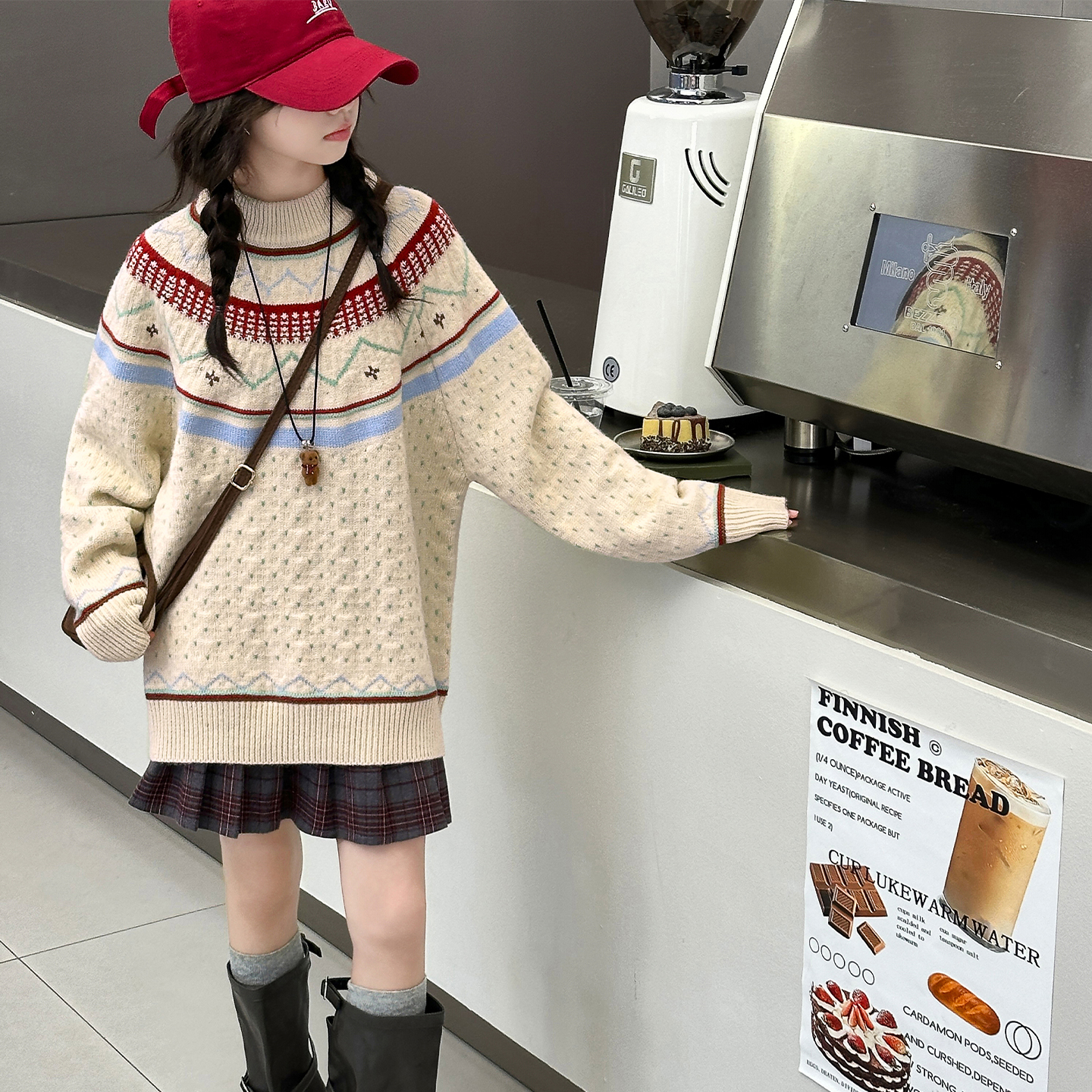 女童毛衣中长款2025新款秋冬季圆领儿童针织衫女孩打底毛线衣大童