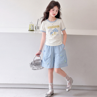 女童夏装套装2026新款儿童衣服短袖T恤中裤女孩夏季两件套中大童