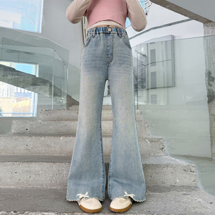 儿童牛仔裤女童裤子春装2026新款洋气初中生女孩微喇叭裤春季大童