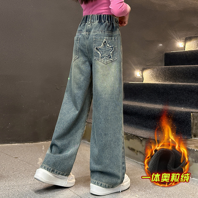 【TOP】女童洋气牛仔阔腿裤