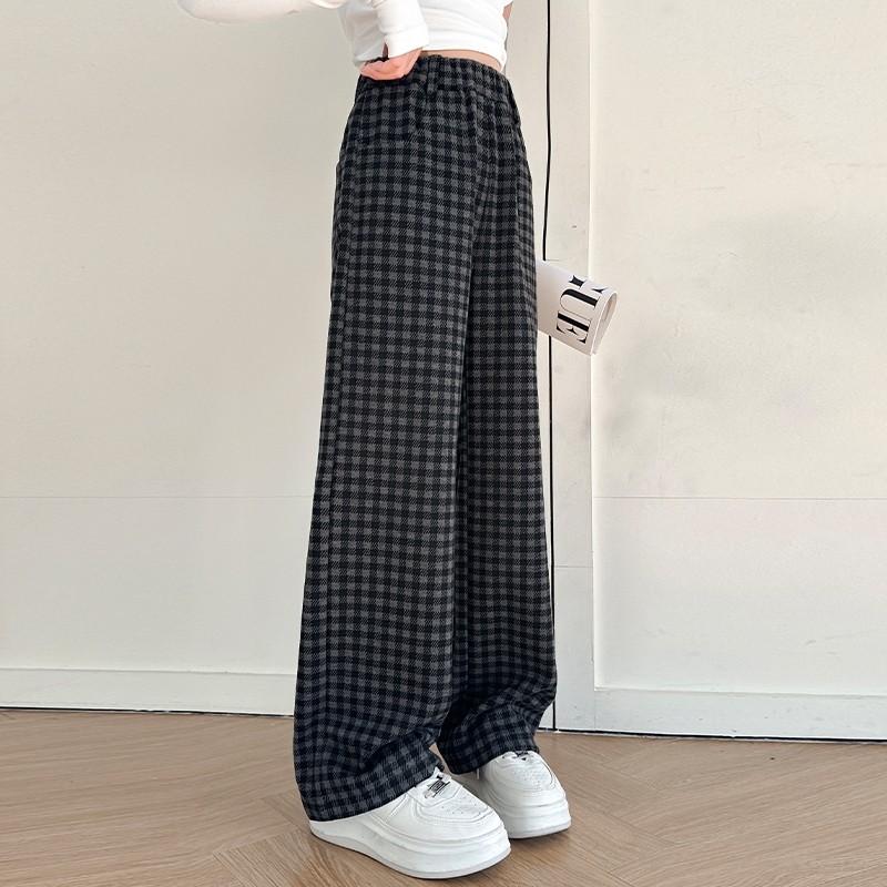 女童裤子2026新款春装儿童格子裤女孩窄版直筒阔腿裤春秋季中大童