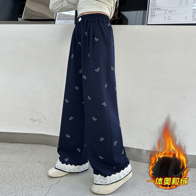 女童加绒裤子一体绒2025新款秋冬季洋气时髦儿童宽松阔腿裤秋冬季