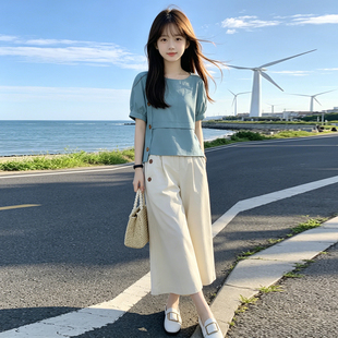 女童夏季套装儿童衣服女孩短袖七分裤子两件套中大童2026新款洋气