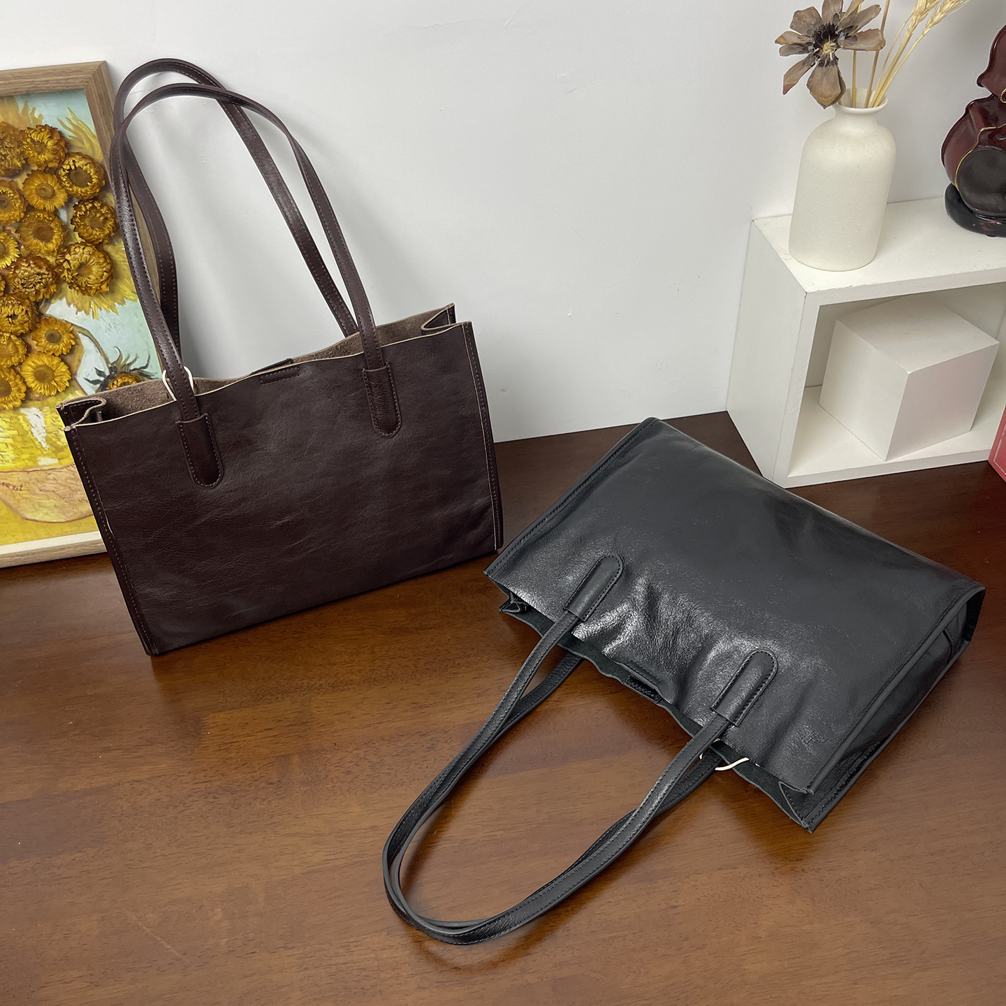 头层牛皮托特包女2025新款