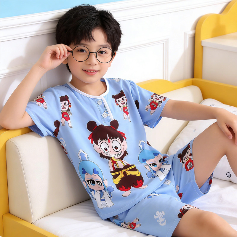 休闲绵绸夏季短袖短裤家居服薄款