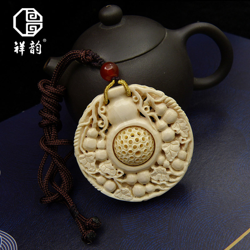 祥韵猛犸象牙苏工原创路路通鬼工球葫芦福禄吊坠挂件母亲节礼物