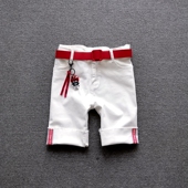 显瘦翻边字母弹力直筒中裤 欧货五分牛仔裤 修身 薄款 女白色2023夏季