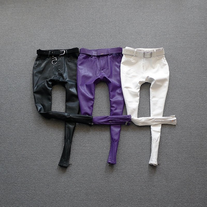 高腰PU皮小脚裤哈伦裤