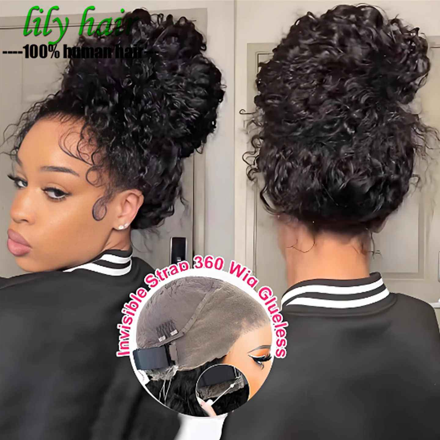 Invisi Strap 360 Lace Glueless Wig Water Wave Human Hair 10A