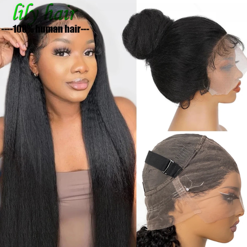 Invisible Strap Kinky Straight 360 Lace Wigs Yaki Human Hair
