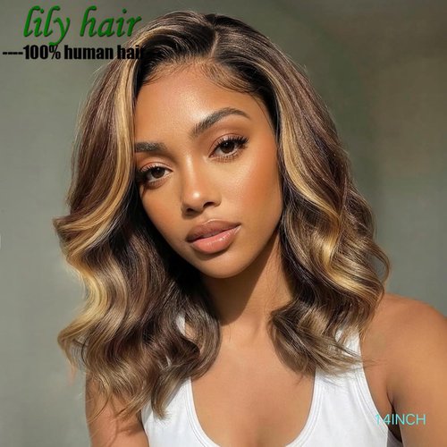 Short bob wig p4/27 body wave India human hair 13*4 lace wig