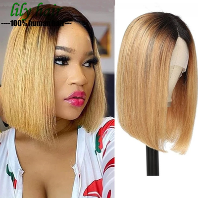 10A Ombre 1B/27 Straight Human Hair 13x4 Lace Front Bob Wig