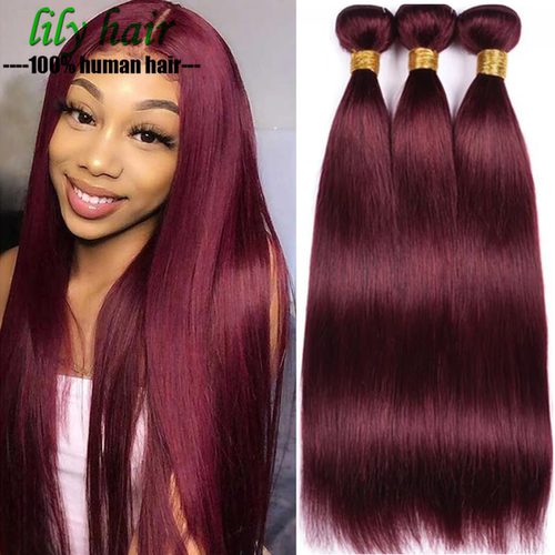 10A Brazilian 99J Wine Red Straight Virgin Human Hair Bundle