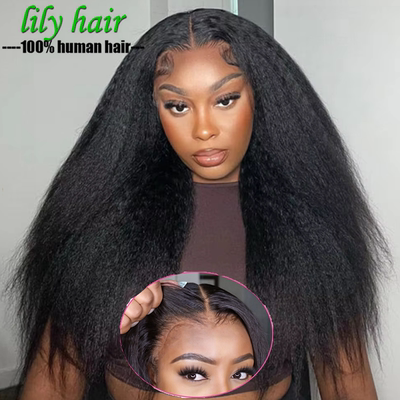 Kinky Straight Wear And Go Human Hair Yaki Pre Cut Lace Wigs