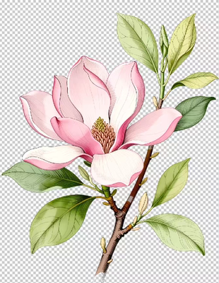 xt003玉兰花高清原创插画设计图案 psd免扣手绘花卉植物花草素材