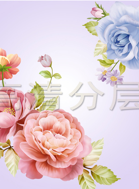 P300高清唯美电脑手绘玫瑰花朵植物花卉图案PPSD平面设计背景素材