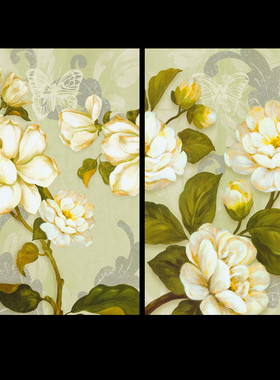 P272欧美复古油画画芯三联画美式高清油画花卉装饰画高清图片素材