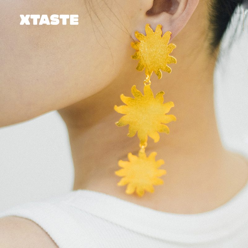 XTASTE 哥伦比亚 PAJARA PINTA三个太阳耳环镀金配饰高级复古设计