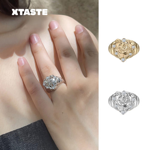【限时4折】XTASTE USELESSOBJECTS玫瑰花爱心戒指周冬雨同款明星