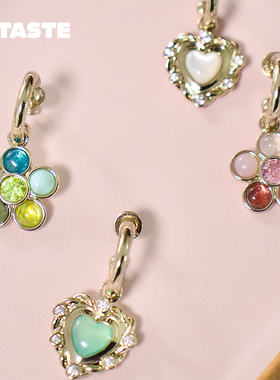 XTASTE USELESSOBJECTS彩石小花爱心hoops耳环不对称高级轻奢时尚