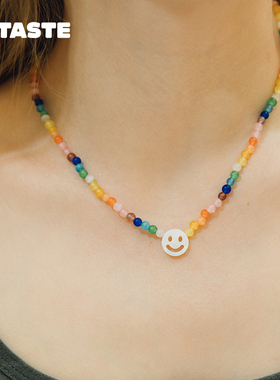 XTASTE 英国 PEACHY+WILD彩色月光石笑脸项链小众设计锁骨链百搭
