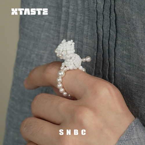 XTASTE SNBC【瓷白猫咪抱抱戒指】米珠编织猫咪 小众设计感戒指