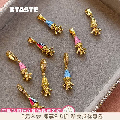 魔发精灵巨魔娃娃锆石吊坠项链
