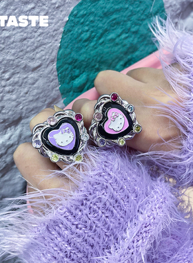 XTASTE USELESSOBJECTS Hello Kitty大号爱心珐琅戒指 hanni同款