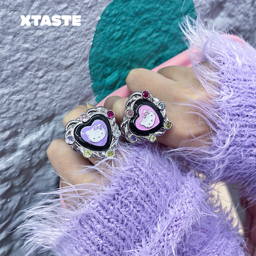 【限时4折】XTASTE USELESSOBJECTS Hello Kitty大号爱心珐琅戒指