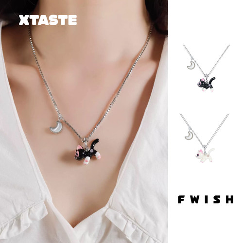 FWISH贝母月亮爱心小猫项链