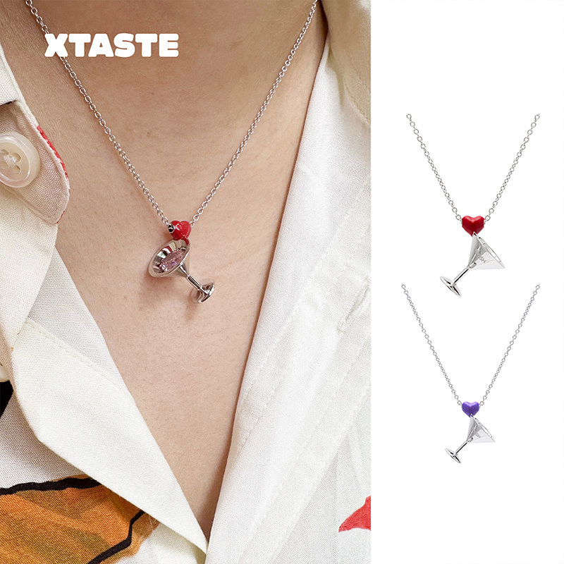 XTASTE FWISH飞未夕 爱心形小鸡尾酒杯珐琅项链原创设计锁骨链