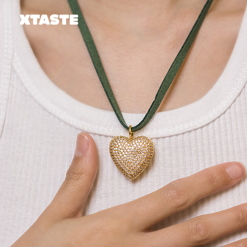 XTASTE 挪威 CRYSTAL HAZE满钻爱心系带项链爱心皇后创意设计复古