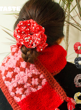 XTASTE LTDE颂的鹤 FLUFFY大肠闪片发圈大号新年礼物纯色时尚小号