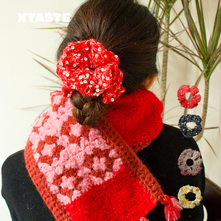 FLUFFY大肠闪片发圈大号新年礼物纯色时尚 鹤 小号 LTDE颂 XTASTE