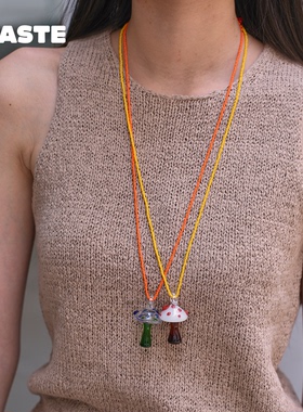 XTASTE x PAJARA PINTA 小众设计玻璃蘑菇吊坠长款串珠项链毛衣链
