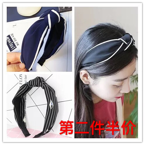 黑白条纹网红 布艺宽边发箍 时尚棉麻面料中间打结头箍发卡发饰