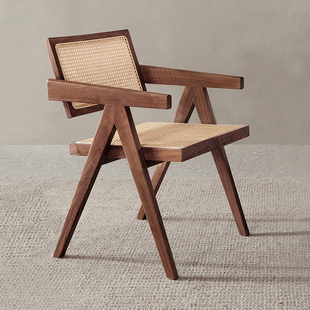 藤编椅子餐椅家用简约民宿网红休闲靠背椅中古椅子实木昌迪加尔椅