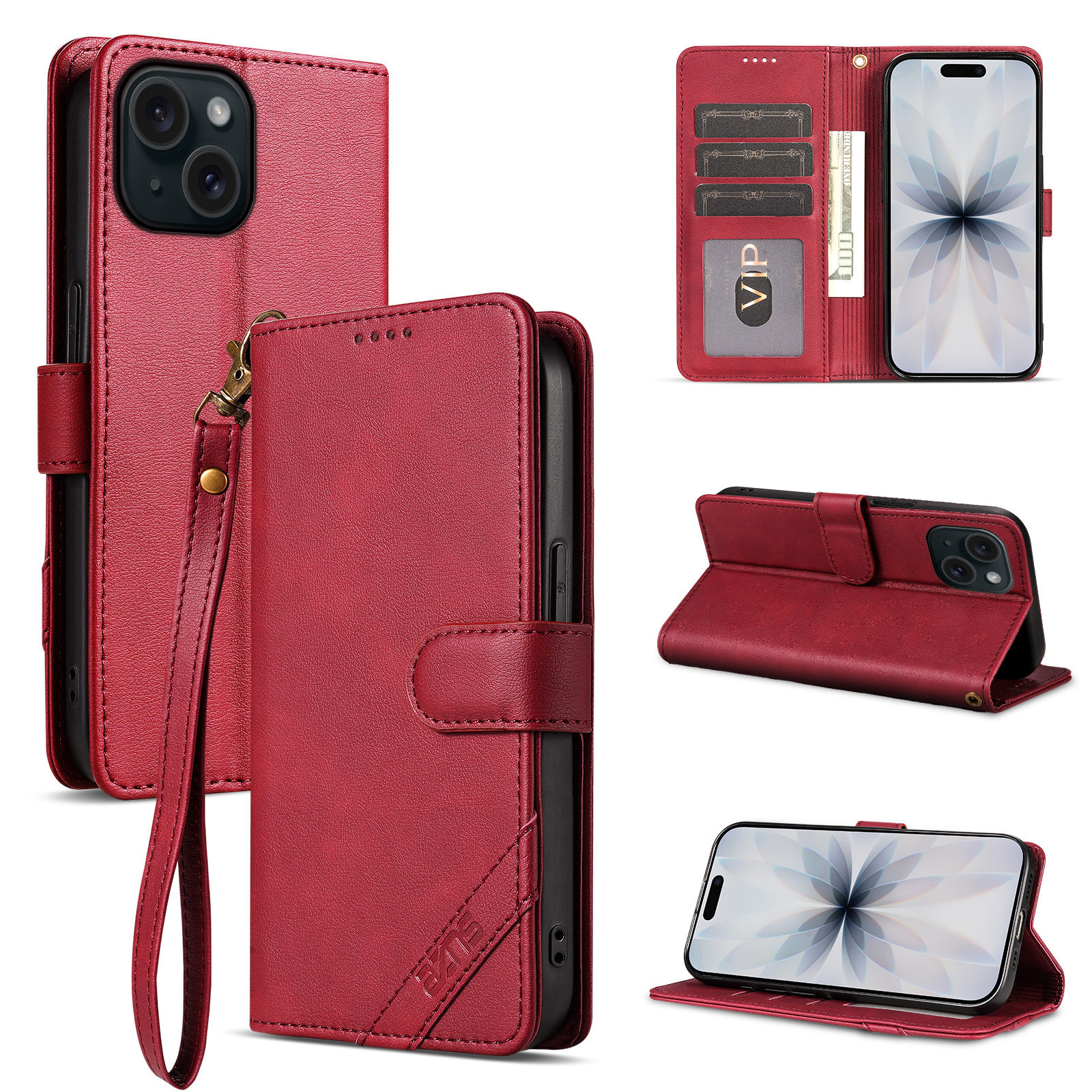 适用苹果15Plus手机壳防摔苹果iPhone 15Plus翻盖皮套插卡钱包款式全包软胶保护套男女时尚简约皮夹高档耐用