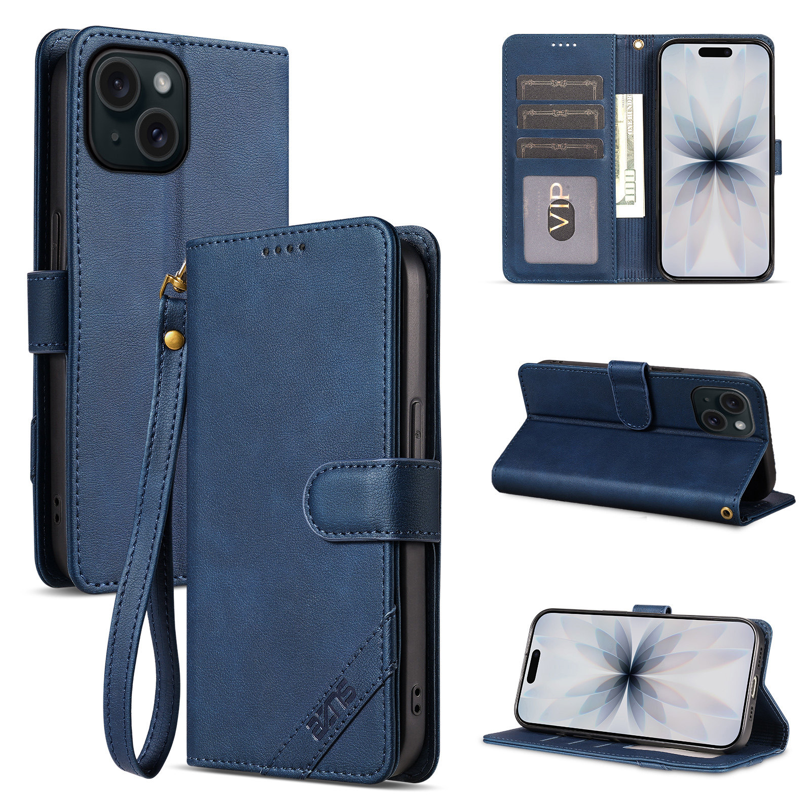 适用苹果15手机壳防摔苹果iPhone 15翻盖皮套插卡钱包款式全包软胶保护套男女时尚软胶简约皮夹高档耐用