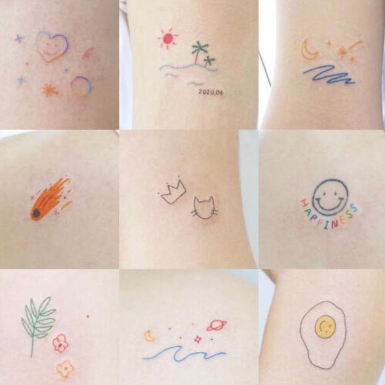 迷你小纹身贴 防水持久少女卡通可爱手绘彩色ins风少女心 贴纸